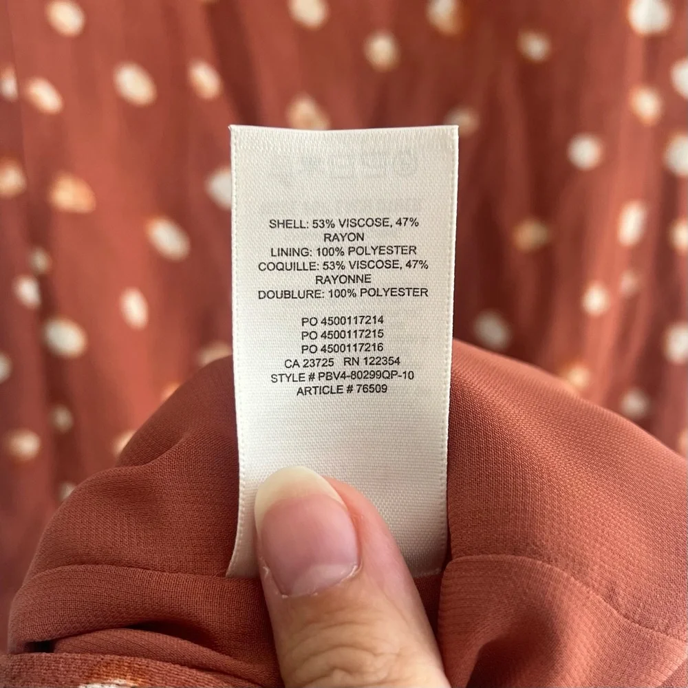 Wilfred Aritzia Libretto Dress – Rust Polka Dot Tie-Front Midi – Size Large - Picture 9 of 12